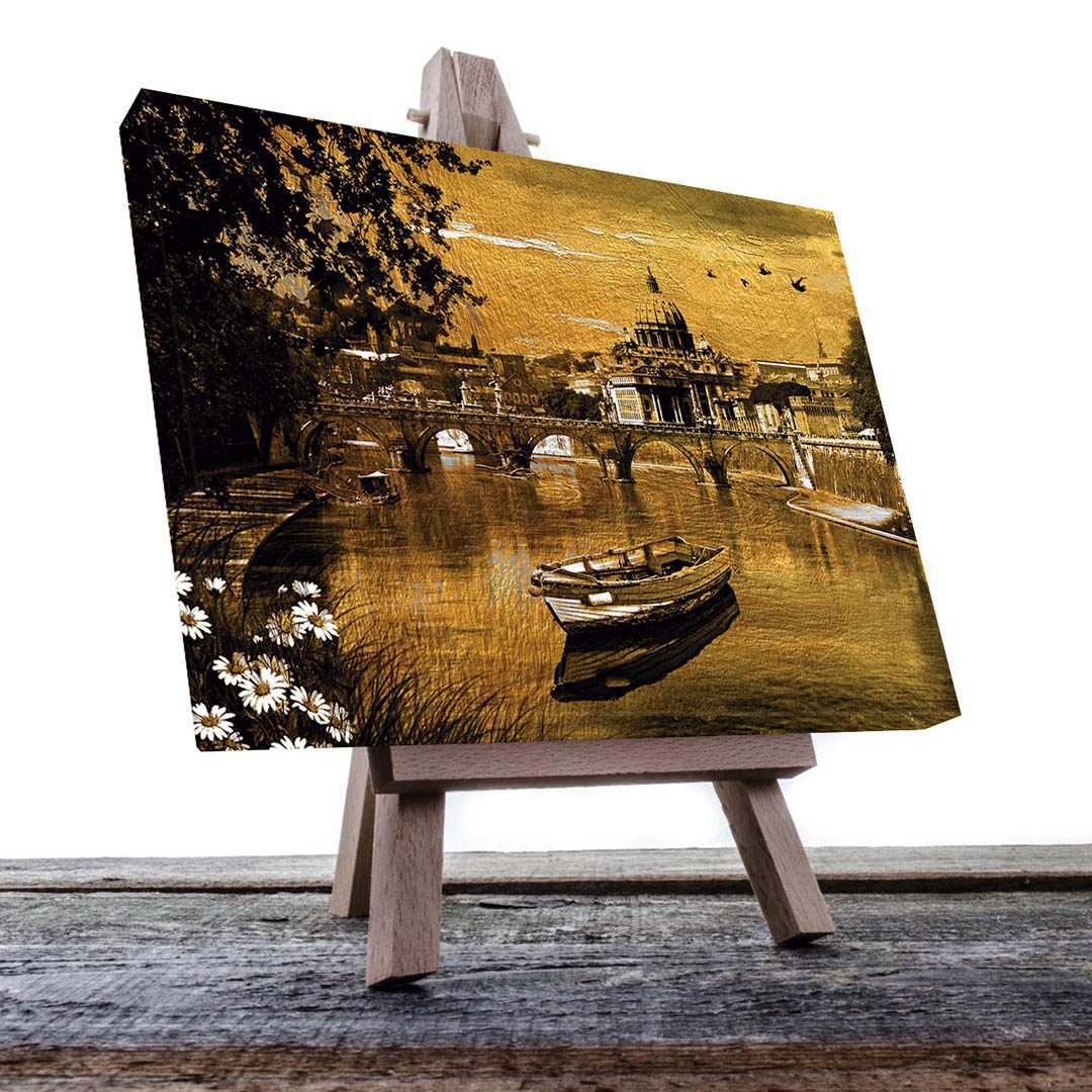 Cuadro Decorativo Paisaje en un lago en Dorado #166