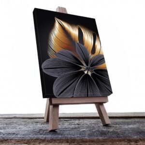 Cuadro Decorativo Flores en Dorado y Negro #1