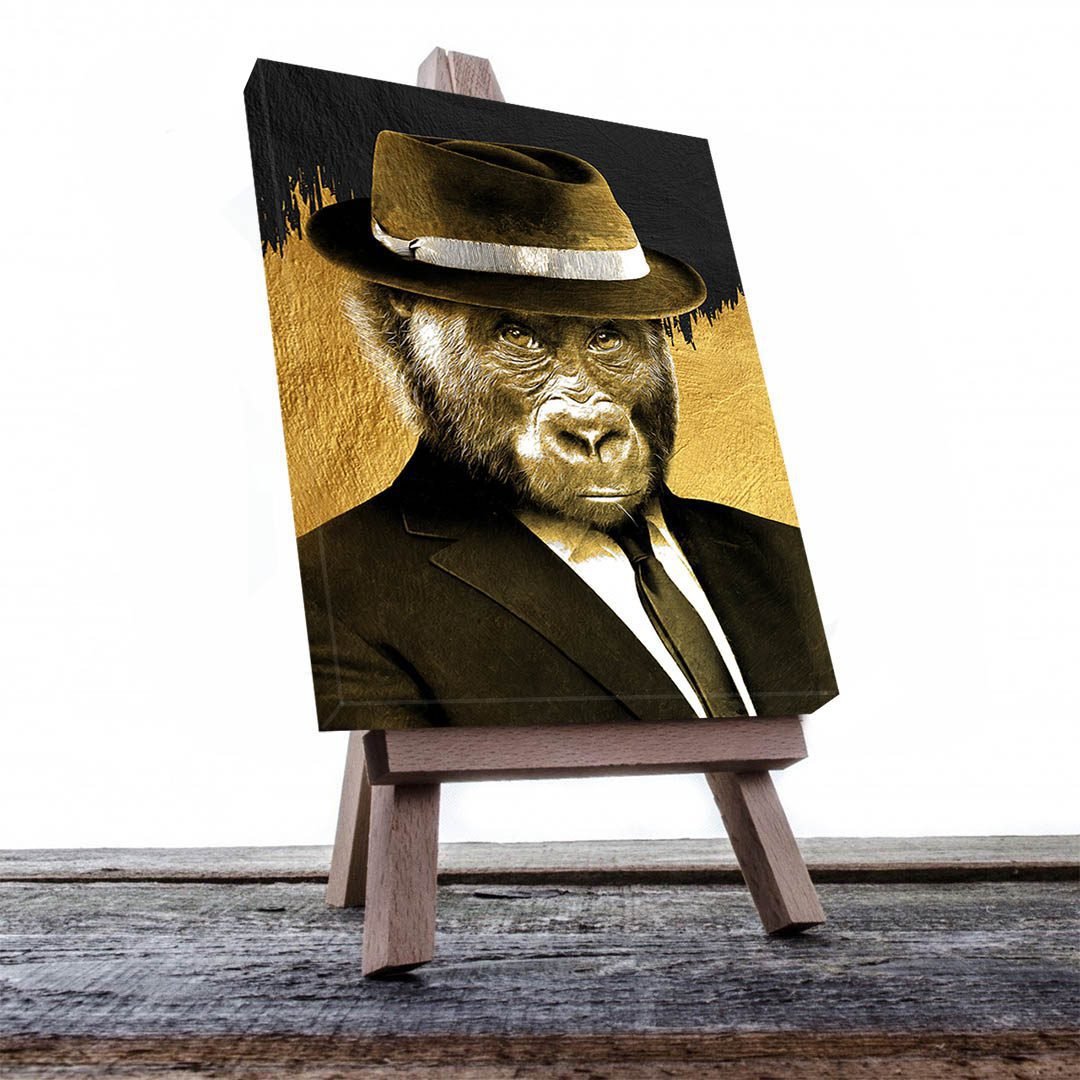 Cuadro Decorativo Chimpancé con Traje y Sombrero
