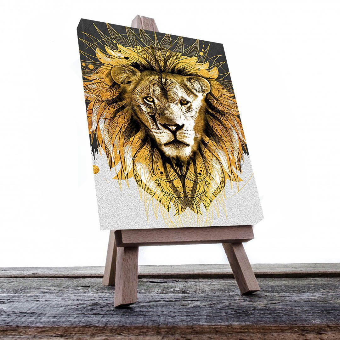 Cuadro Decorativo León Holístico en Dorado
