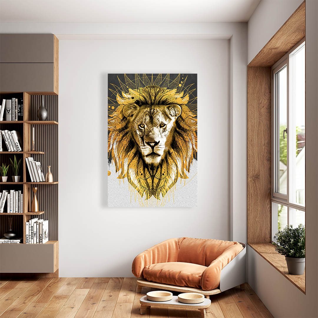 Cuadro Decorativo León Holístico en Dorado - Imagen 2