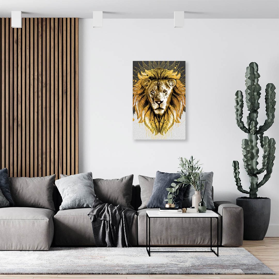 Cuadro Decorativo León Holístico en Dorado - Imagen 3