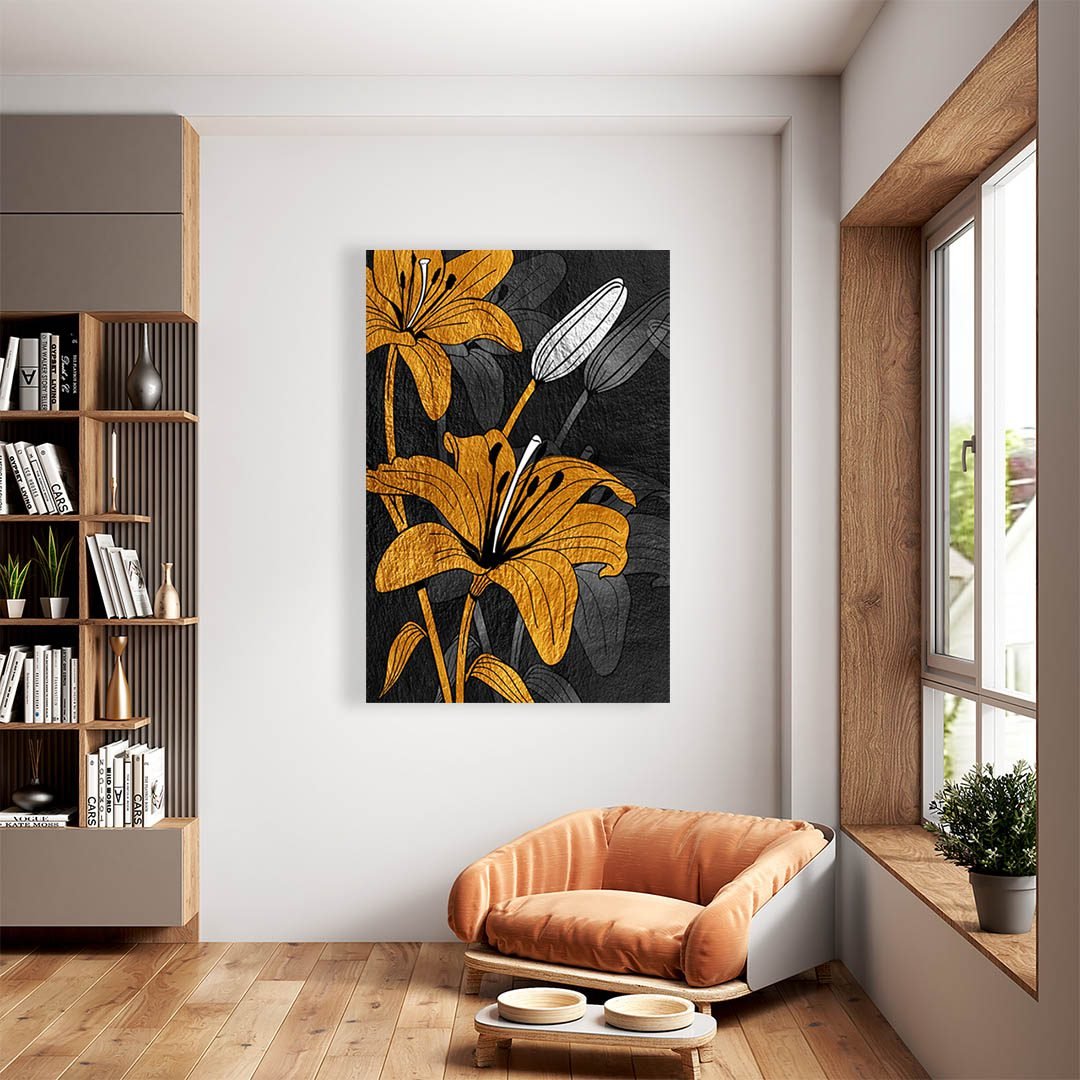 Cuadros Decorativo de Flores en Dorado y Negro #142 - Imagen 2