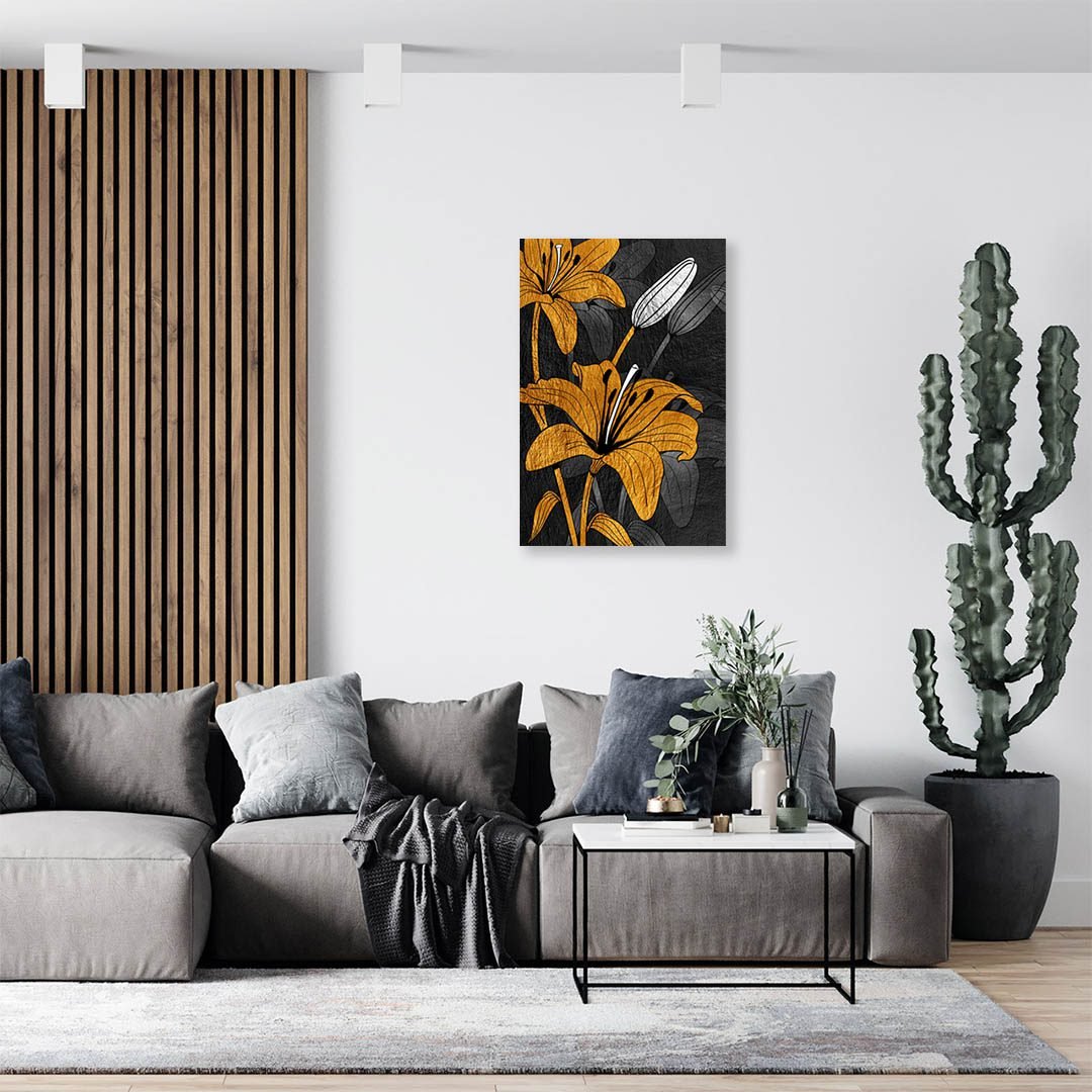 Cuadros Decorativo de Flores en Dorado y Negro #142 - Imagen 3