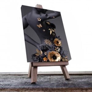 Cuadro Decorativo Mujer y Flores en Dorado Moderno #152