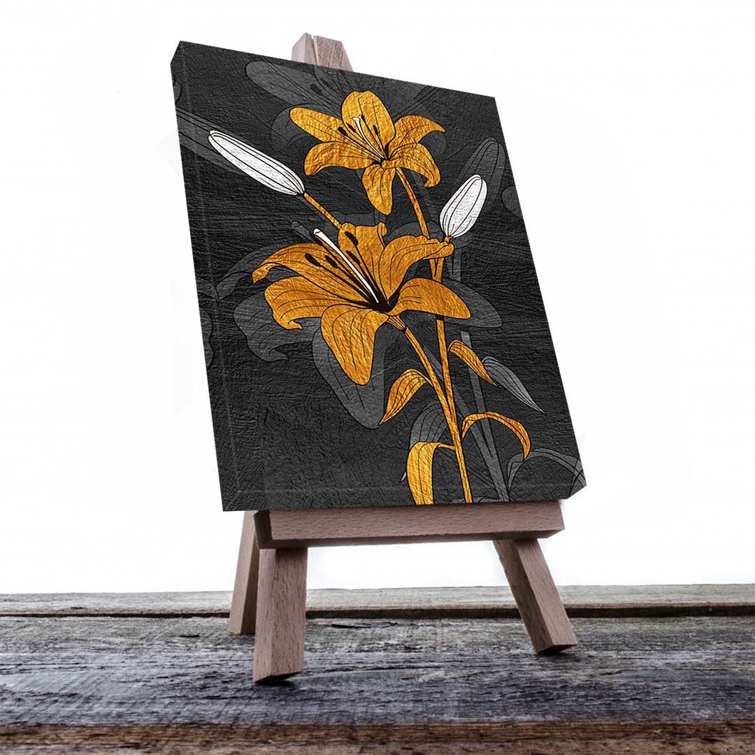 Cuadro Decorativo de Flores en Dorado y Negro #153