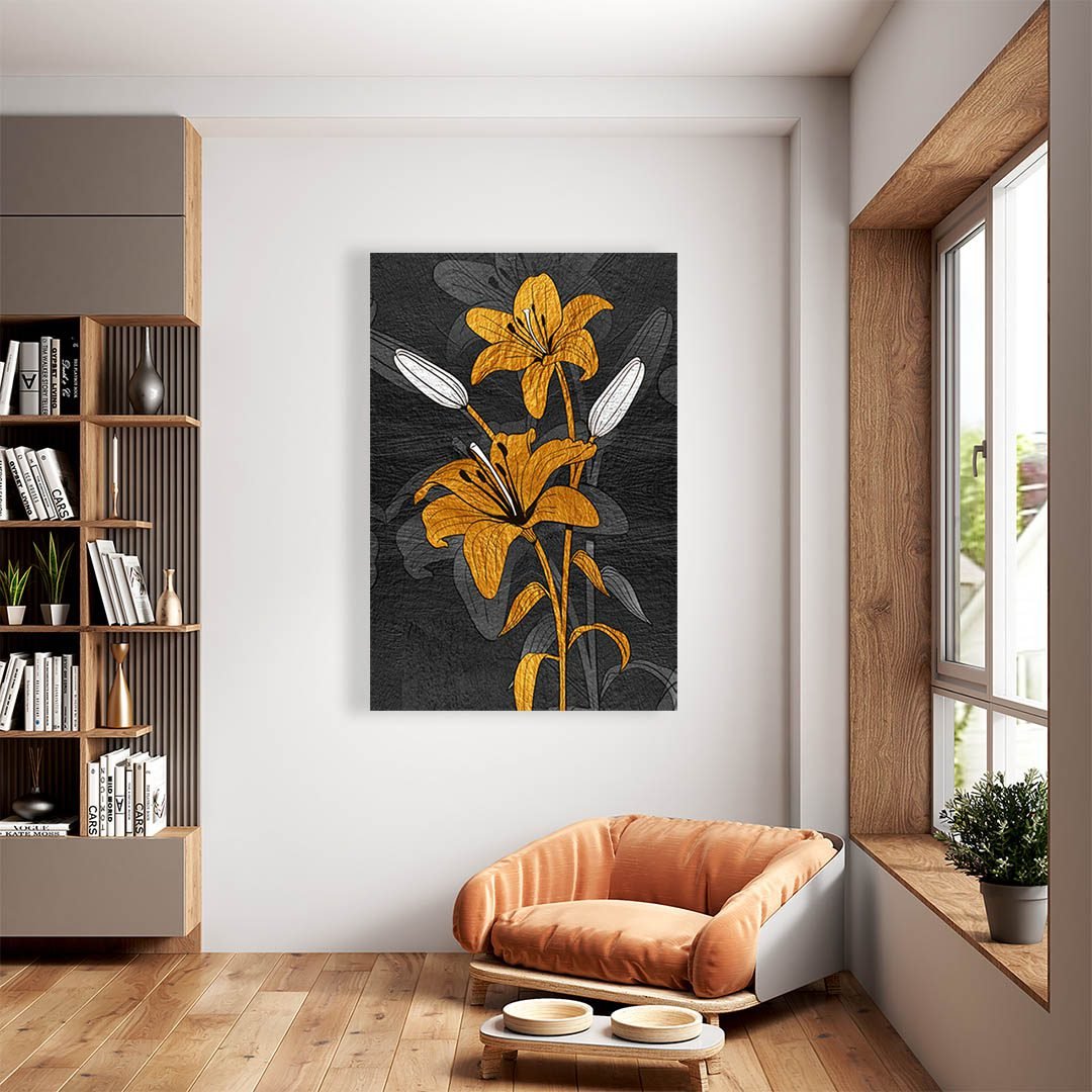 Cuadro Decorativo de Flores en Dorado y Negro #153 - Imagen 2