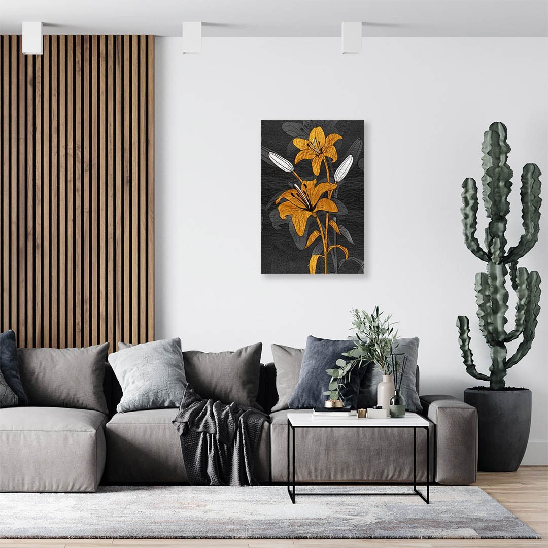 Cuadro Decorativo de Flores en Dorado y Negro #153 - Imagen 3
