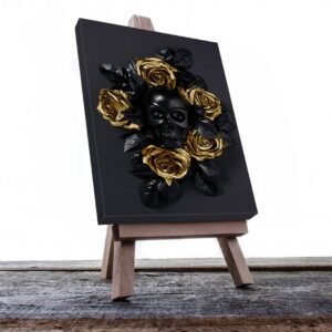 Cuadro Decorativo Rosas Doradas y Negras