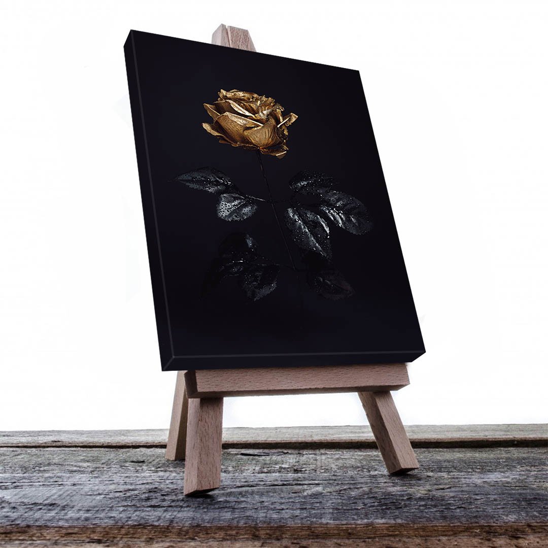 Cuadro Decorativo Rosa en Dorado y Negro
