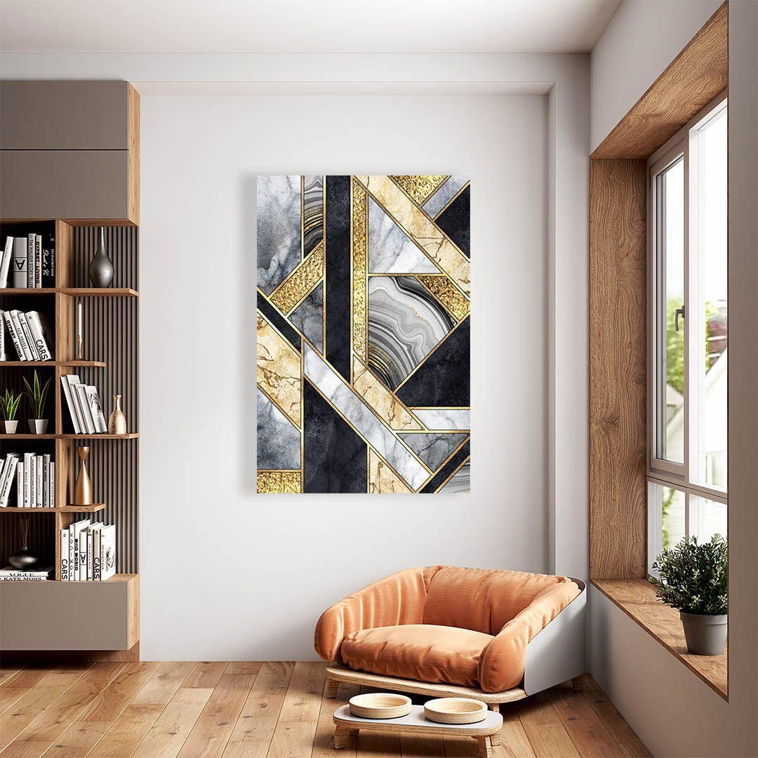 Cuadro Decorativo Moderno estilo Mármol en Dorado y Negro #174 - Imagen 2