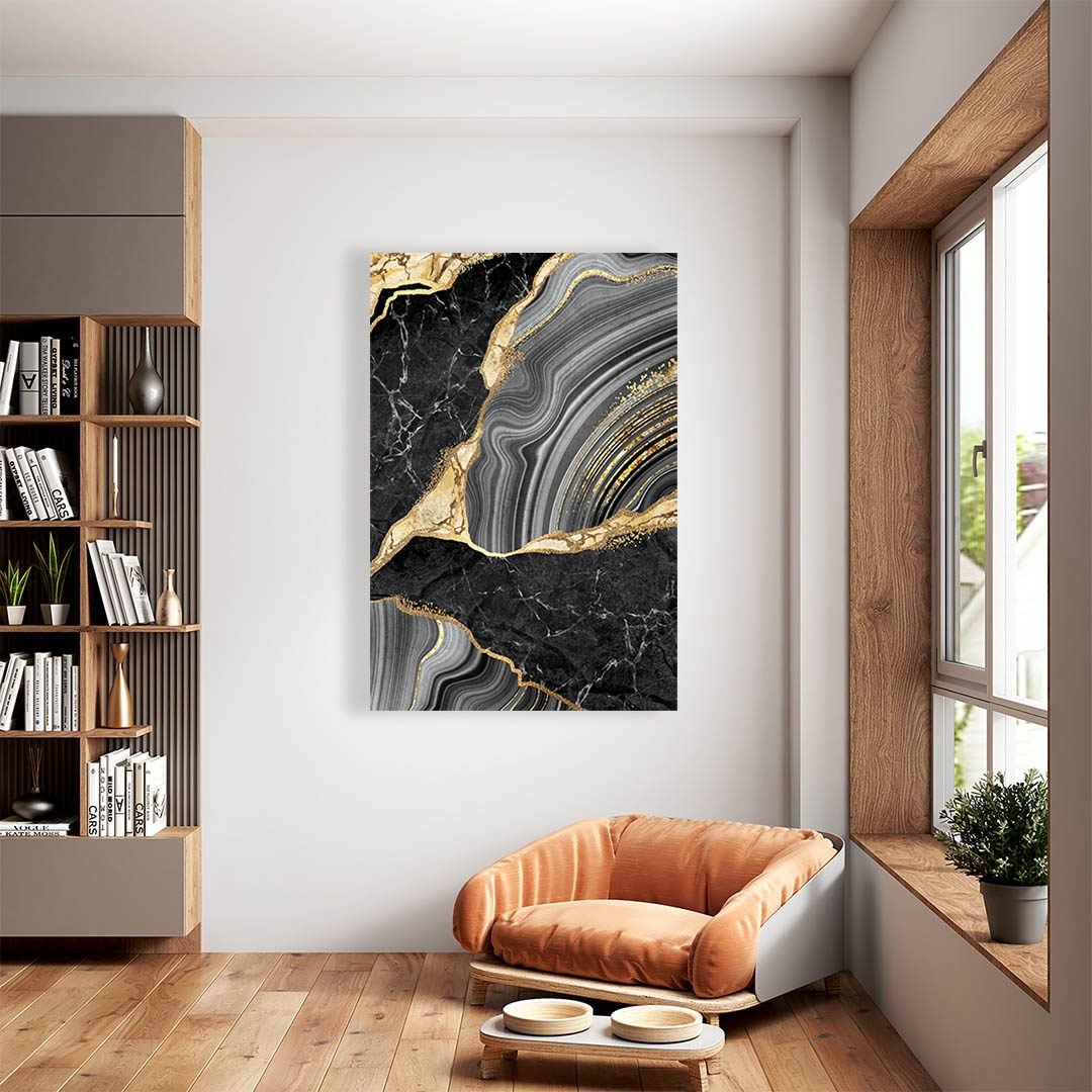 Cuadro Decorativo Moderno estilo Mármol en Dorado y Negro #181 - Imagen 2