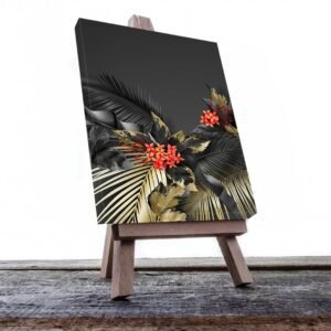 Cuadro Decorativo de Hojas Doradas y Negras #189