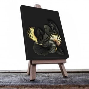 Cuadro Decorativo de Hojas Doradas y Negras #191