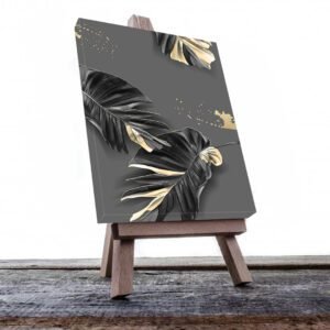 Cuadro Decorativo de Hojas Doradas y Negras #198