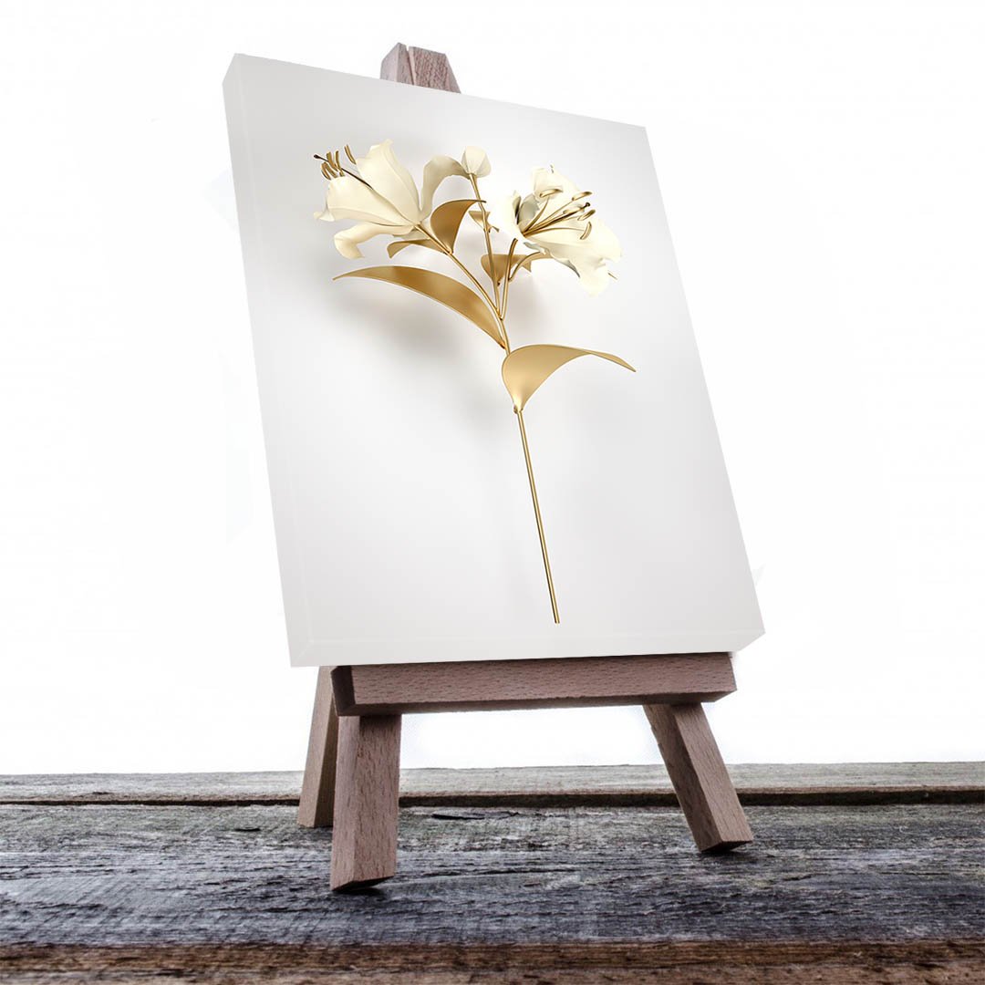 Cuadro Decorativo de Flores Doradas con Fondo Blanco #206