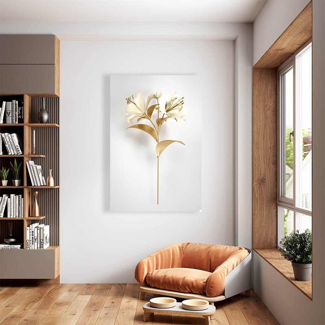 Cuadro Decorativo de Flores Doradas con Fondo Blanco #206 - Imagen 2