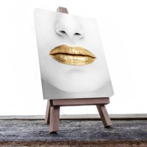 Cuadro Decorativo Labios Dorados en Blanco