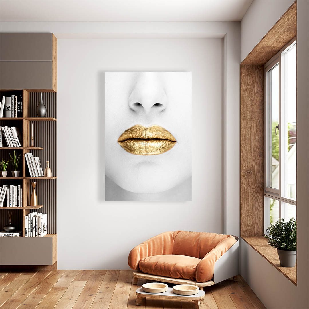 Cuadro Decorativo Labios Dorados en Blanco - Imagen 2