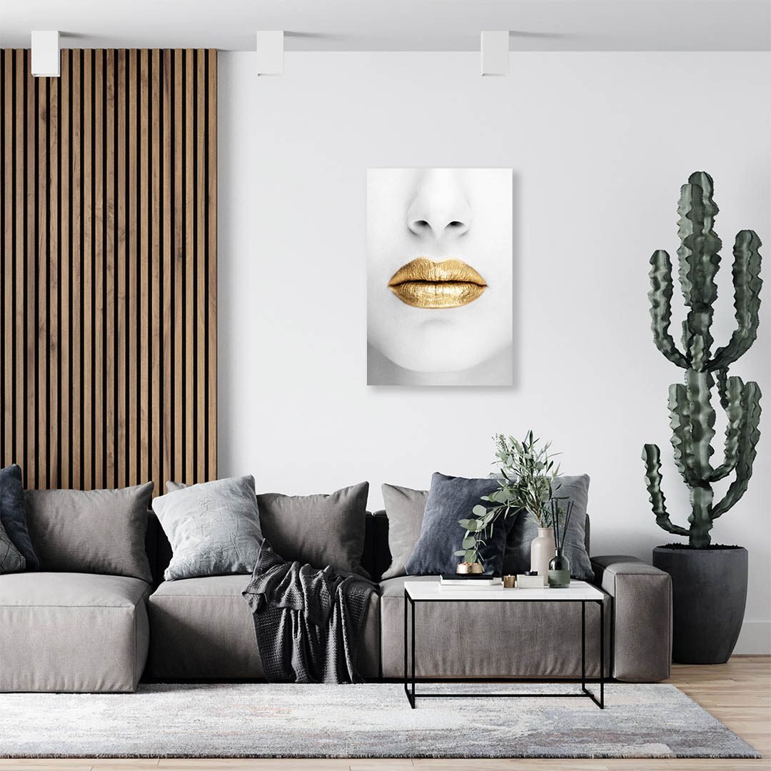 Cuadro Decorativo Labios Dorados en Blanco - Imagen 3