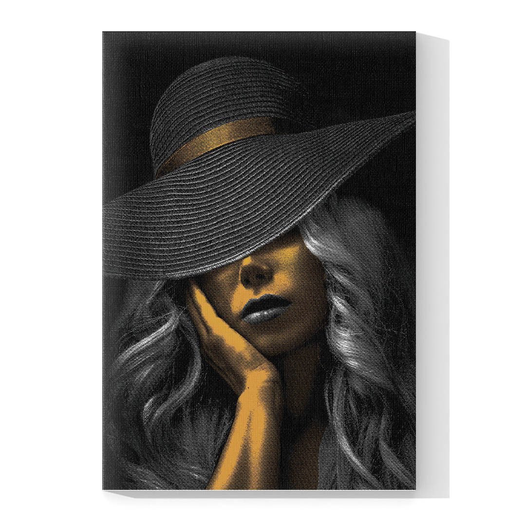 Cuadro Decorativo Mujer con Sombrero en Dorado Moderno #216 - Imagen 4