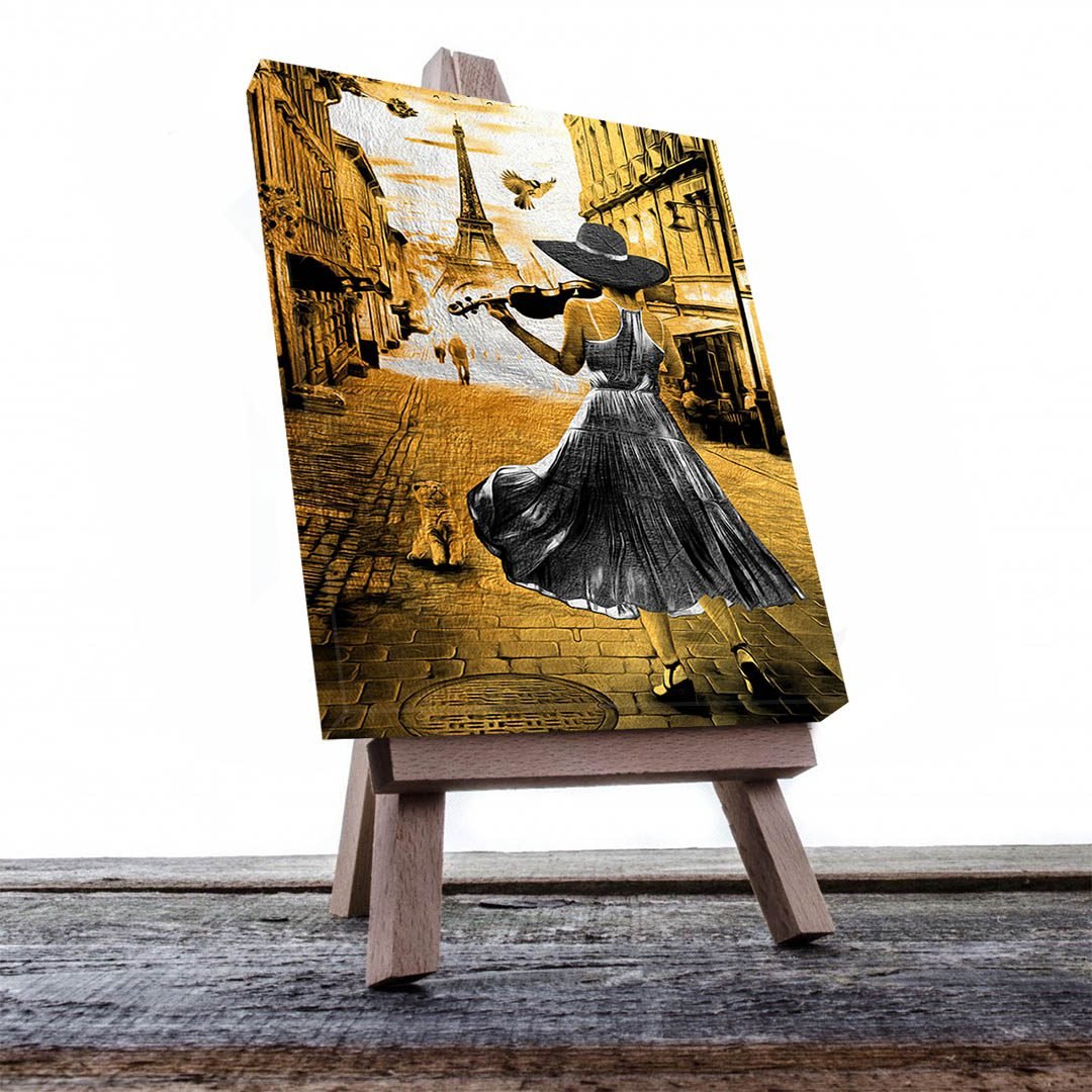 Cuadro Decorativo Mujer tocando violín en Dorado Moderno