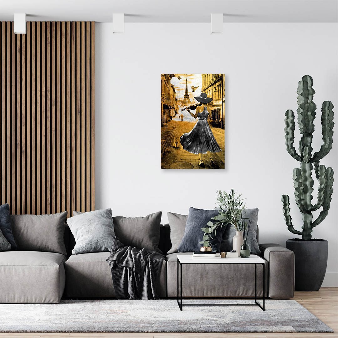 Cuadro Decorativo Mujer tocando violín en Dorado Moderno - Imagen 3