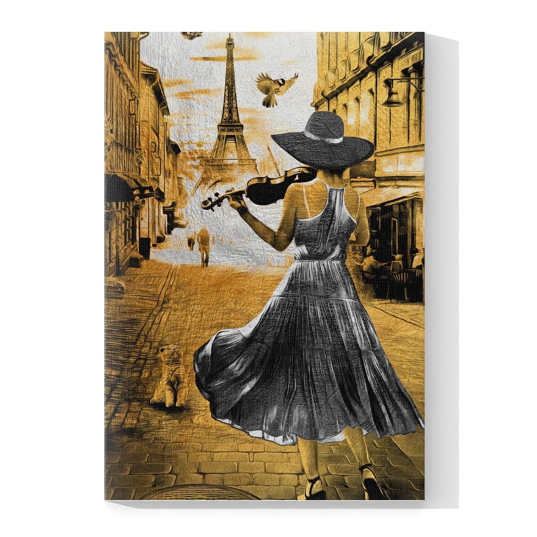 Cuadro Decorativo Mujer tocando violín en Dorado Moderno - Imagen 4