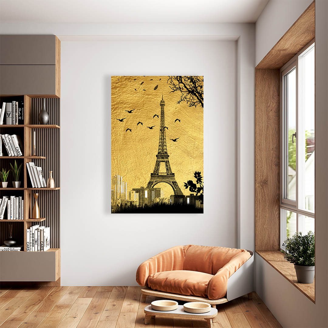 Cuadro Decorativo Torre Eiffel en Dorado - Imagen 2