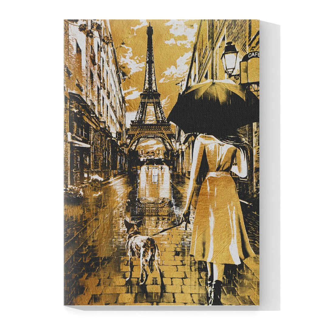 Cuadro Decorativo Mujer frente a la Torre Eiffel en Dorado - Imagen 4