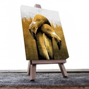 Cuadro Decorativo Flamingos en Dorado