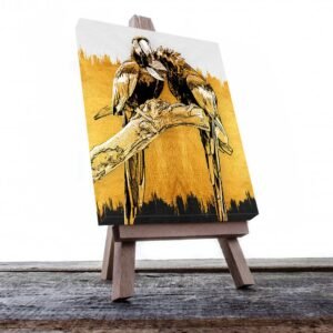 Cuadro Decorativo Aves Pericos en Dorado