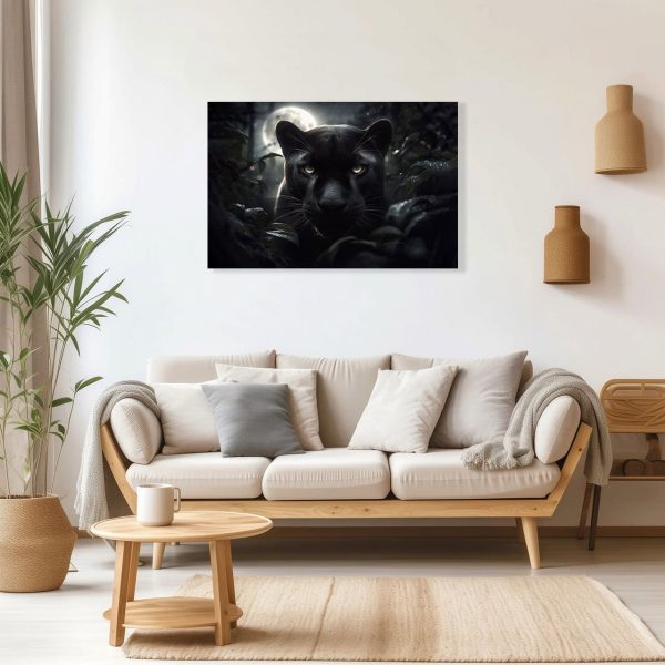 Cuadro Decorativo Canvas Pantera Negra bajo la luna llena - Imagen 3
