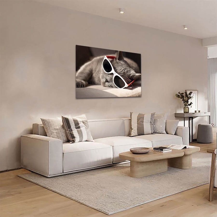 Cuadro Decorativo de Gato Gris con Lentes #36 - Imagen 2