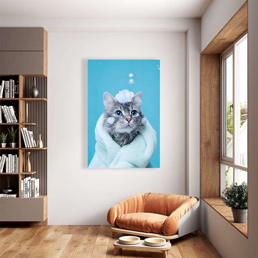 Cuadro Decorativo de Gato Gris Bañándose #505 - Imagen 2