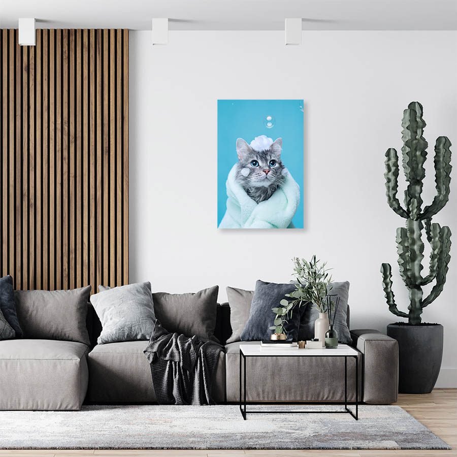 Cuadro Decorativo de Gato Gris Bañándose #505 - Imagen 3