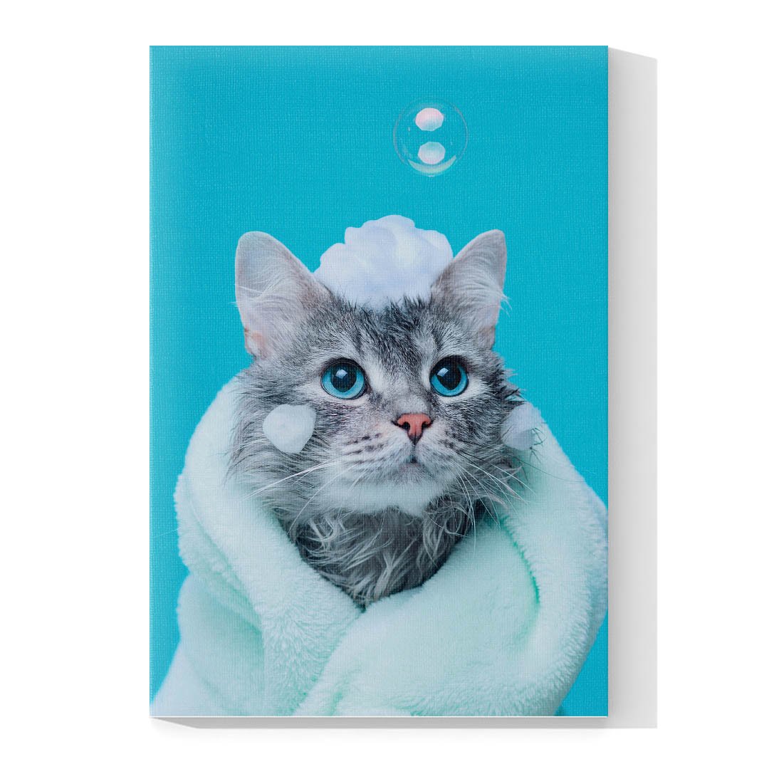 Cuadro Decorativo de Gato Gris Bañándose #505 - Imagen 4