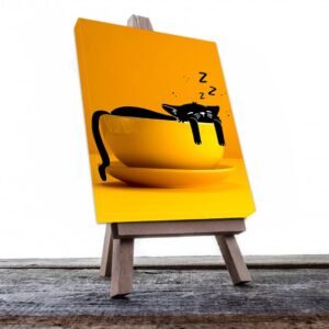 Cuadro Decorativo Dibujo de Gato Dormilón en tasa #573