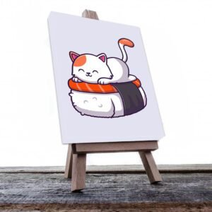 Cuadro Decorativo Dibujo Gato Blanco en su cama #582