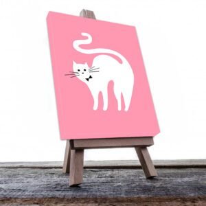 Cuadro Decorativo Dibujo Gato Blanco fondo Rosa #586
