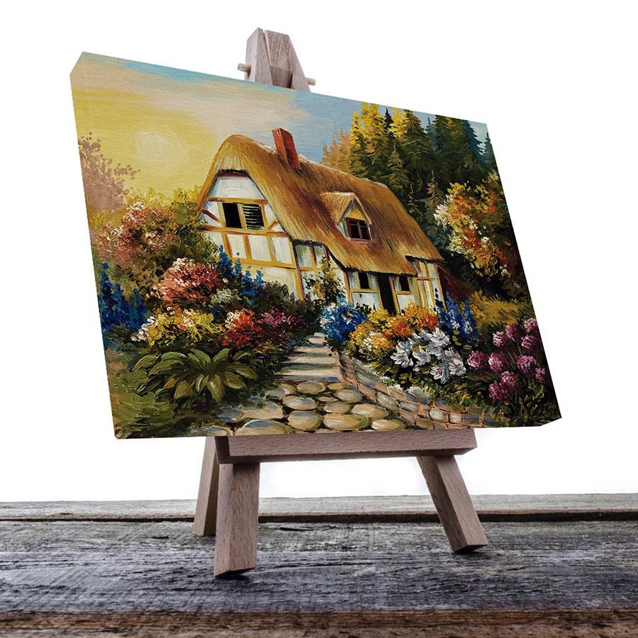 Cuadro Decorativo de Cabaña en el Bosque Estilo Oleo #08