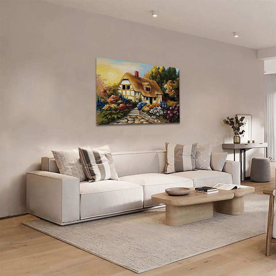 Cuadro Decorativo de Cabaña en el Bosque Estilo Oleo #08 - Imagen 2