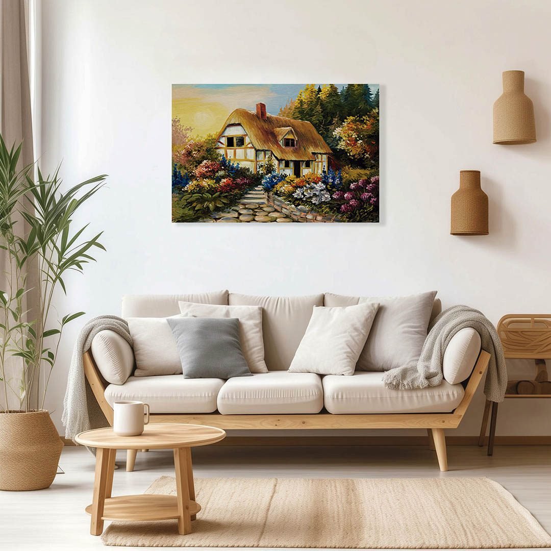 Cuadro Decorativo de Cabaña en el Bosque Estilo Oleo #08 - Imagen 3