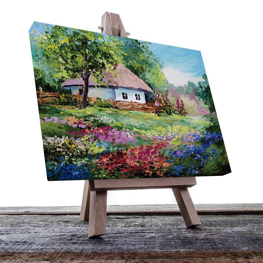 Cuadro Decorativo de Cabaña en el Bosque Estilo Oleo #11