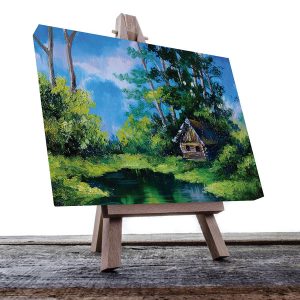 Cuadro Decorativo de Cabaña en el Bosque con Lago Estilo Oleo #12