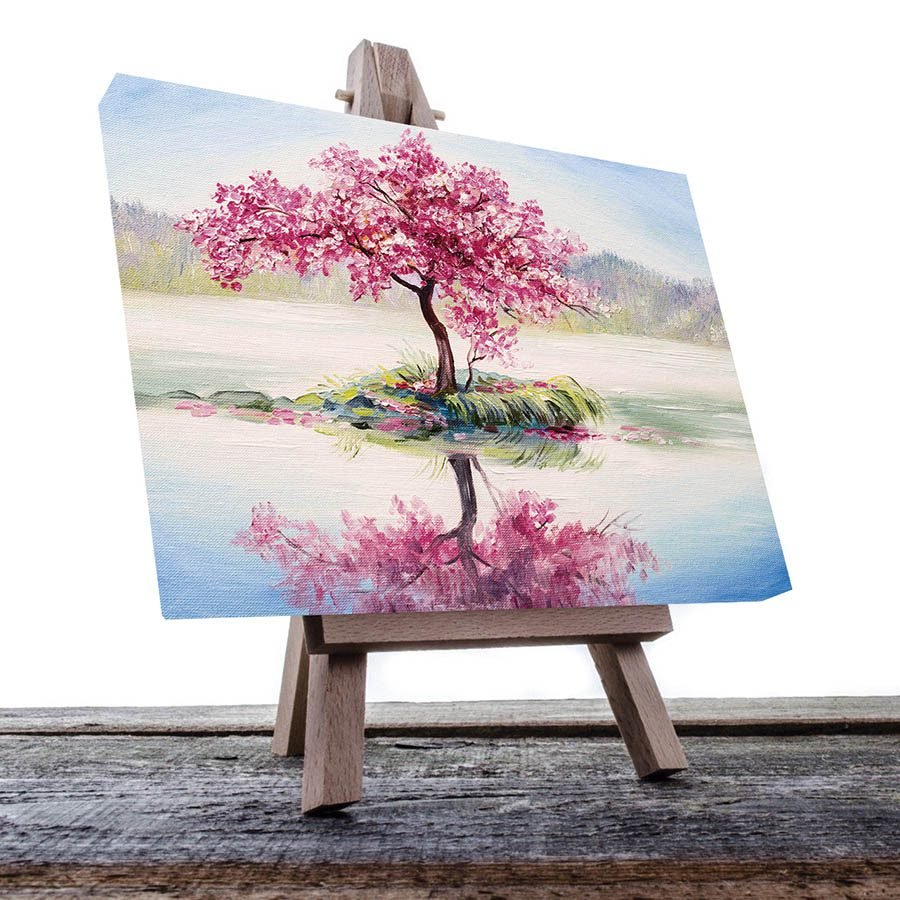 Cuadro Decorativo Árbol de Cerezo y Lago Estilo Oleo #13