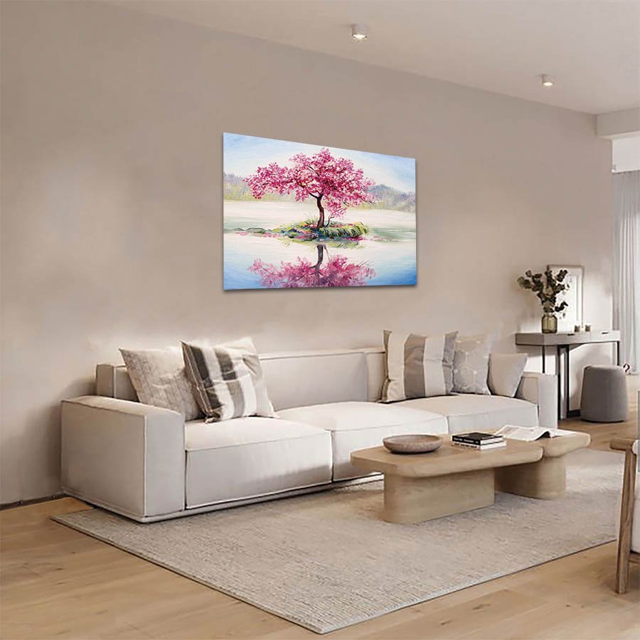 Cuadro Decorativo Árbol de Cerezo y Lago Estilo Oleo #13 - Imagen 2