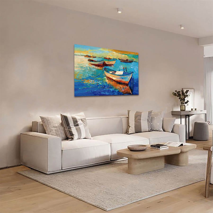 Cuadro Decorativo Barcas en el Atardecer Estilo Oleo #25 - Imagen 2