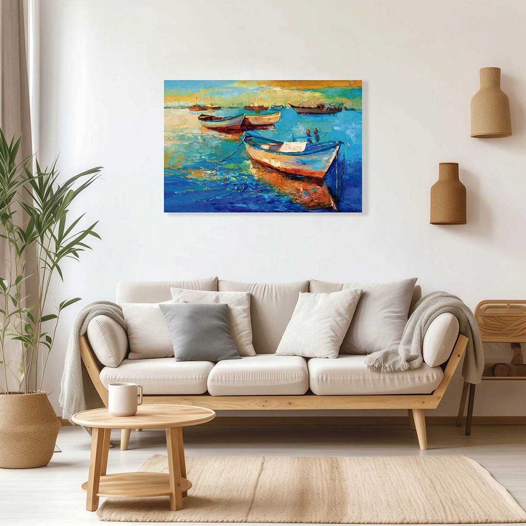 Cuadro Decorativo Barcas en el Atardecer Estilo Oleo #25 - Imagen 3