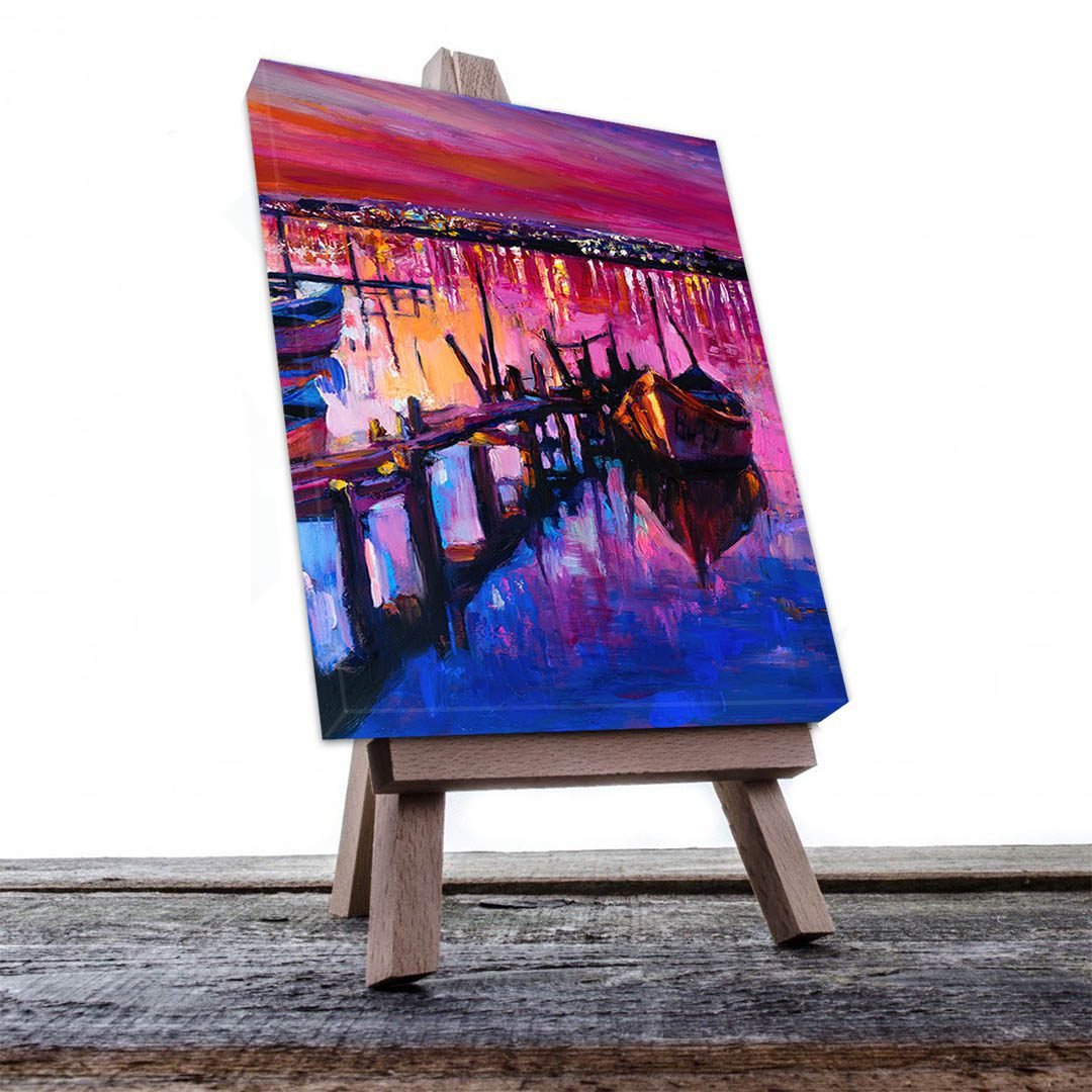 Cuadro Decorativo Barca en el Atardecer Estilo Oleo #03V